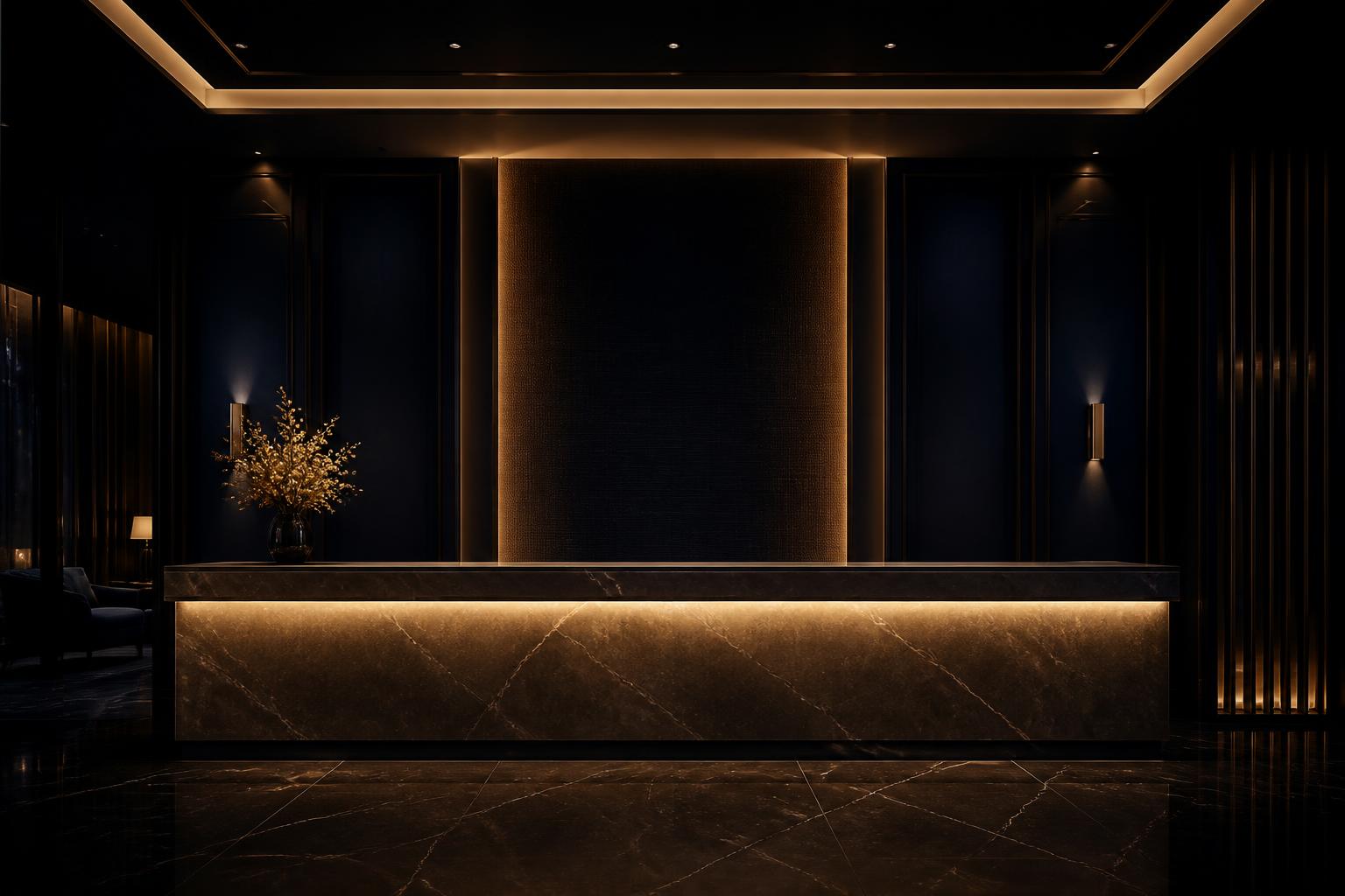 Minimalistische Luxus-Hotelrezeption bei Nacht